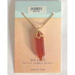 RED AGATE HEXAGONAL PENDULUM PENDANT 32” YELLOW GOLD CHAIN NECKLACE OS